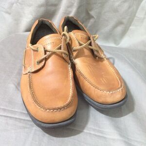Rockport Mens Leather Boat Shoes Size 8.5 Wide Tan Deck Shoes